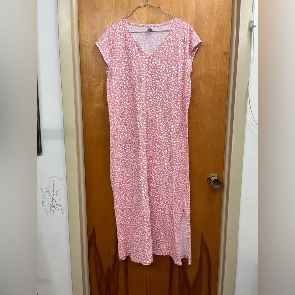 Garnet Hill Pink Floral Midi nightgown soft cotton size medium